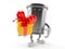 Trash can character holding gift