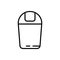 Trash can with closed round cover. Linear icon of bin for rubbish. Black simple illustration of place for throwing garbage.