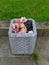 trash can filled with rubbish in the park in the summer