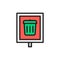 Trash can, garbage sign, waste pointer flat color line icon.