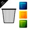 Trash can icon isolated. Garbage bin sign. Recycle basket icon. Office trash icon. Set icons colorful square buttons
