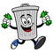 Trash Can Mascot running with Money