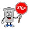 Trash Can Mascot with a Stop Sign