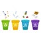 Trash can, out wheeled bin icon, throw garbage, waste, bottle, swing apple, paper, unnecessary things, to throw. Flat design, vect