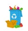 Trash can with unsorted garbage. Plastic, metal, paper, organic waste illustration. Garbage plastic can with different