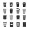 Trash can, waste basket and bin, garbage vector icons