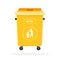 Trash can on wheels for metal sorting flat isolated