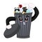 Trash cans full of garbage. Garbage pollution. kawaii style vector illustration.