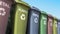 Trash cans for sorting paper, glass, metal and plastic garbage. Loopable animation