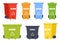 Trash container vector set with recycle icon. Garbage bin for metal, e-waste, plastic and glass, special and organic