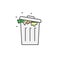 Trash full with dirt and fly icon. Kitchen appliances for cooking Illustration. Simple thin line style symbol