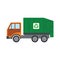 Trash truck with recycle symbol - green lorry vehicle for assembling and transportation of garbage in flat style.