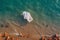 trash waste plastic bag on the beach aerial view, eco friendly background, nature earth