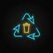 trashcan, eco neon vector icon. Blue and yellow neon vector icon