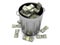 Trashcan with money