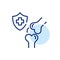 Trauma emergency room insurance coverage. Bones and joint. Shield and cross. Pixel perfect, editable stroke line icon