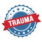 TRAUMA text on red blue ribbon stamp