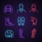 Trauma treatment neon light icons set