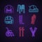 Trauma treatment neon light icons set