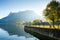 Traunsee lake in Alps mountains at sunrise, Austria