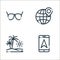 travel and adventure line icons. linear set. quality vector line set such as gps phone, beach vacation, location