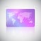 Travel agency business card. Gift card, discount or credit card with world map on holographic neon background