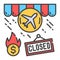 Travel agency closing color line icon. Economic risis. Collapse business. Markets plunging. Sign for web page, app. UI UX GUI