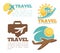 Travel agency isolated icons plane and flight tropical island