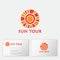 Travel agency logo. Sun Tour tourism agency emblem. The sun, like mosaic, and letters.