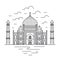 Travel Agra landmark icon. Taj Mahal is one of the famous architectural tourist attractions in capital of India. Thin line stone