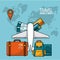 Travel around the world. airplane luggage passport tickets credit card map world