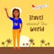 Travel Around the World Square Banner. Vacation.
