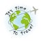 Travel around the world vector concept. Airplane flying around Earth.