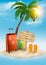 Travel background with tropical island. Summer vacation concept