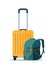 Travel bags composition. Suitcase and backpack. Tourist case, journey and adventure baggage. Travelers luggage. Vector