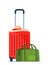 Travel bags composition. Suitcase and backpack. Tourist case, journey and adventure baggage. Travelers luggage. Vector