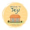Travel banner with asian village old house and welcome to jeju inscription. Traditional korean house