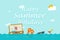 Travel banner concept, ocean or sea vocation trip idea, summertime vector illustration background