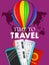 Travel banner design. Vacation business trip offer concept. Vector tourist illustration with passport, ticket, airballon Travel ba