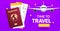 Travel banner design. Vacation trip offer concept. Vector tourist illustration with passport, ticket, airplane. Travel background