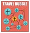 Travel Bubble connection icon solution for Tourist industry to travel safely between disinfected country