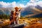 Travel Buddy Cute Dog with Backpack Takes on Mountain Adventure - Generative AI