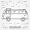 Travel bus family camper thin line. Traveler truck tourist bus outline icon. RV travel bus grey and white vector pictogram isolate