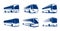 Travel bus icons, tour transport, passenger coach