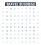 Travel business vector line icons set. Tourism, Tour, Vacation, Journey, Adventure, Transport, Sightseeing illustration