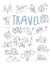 Travel, camping icons in Doodle style great set