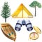 Travel campsite six piece set isolated objects