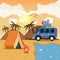 Travel car campsite place landscape. Mountains, desert, beach, b