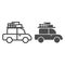 Travel car line and solid icon, Summer vacation concept, retro car with luggage on roof sign on white background