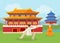 Travel China collection of Buddhist monk, chinese pagoda, asian landscape and warrior ninja for poster design or